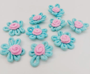 Blue and Pink Floral Applique, Flower Motifs x 5